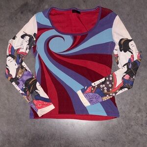 RARE vtg y2k Custo Barcelona Multicolor Graphic Long Sleeve Top